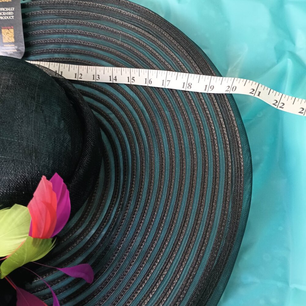 NWT Kentucky Derby Scala Big Brim Multi Colored Feather Sinemay Mesh Hat - Picture 4 of 11